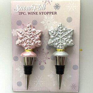 HOLIDAY SNOW FALL WINE BOTTLE STOPPER SET SNOWFLAKES